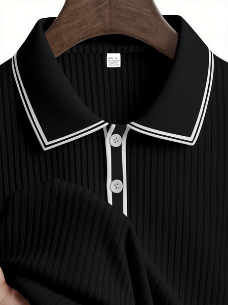 Spring And Autumn New Men's Striped Long Sleeve Polo Shirt Slim Fit Collar Multi Color Business And Leisure Versatile Men's Top