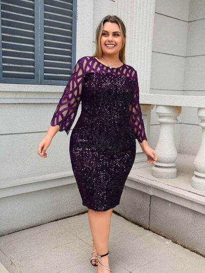 Party Dress Plus Size Ladies Midi Sequin Mesh Long Sleeve Lace Elegant Bodycon L-4XL 5XL Evening Dresses Woman Summer