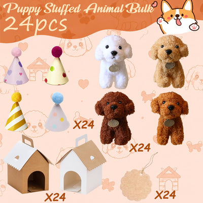 8-36Pcs Puppy Stuffed Animals Bulk Adopt A Puppy Party Favors with Card Hat Paper Boxes Birthday Stuffed Dogs Keychain for Kids