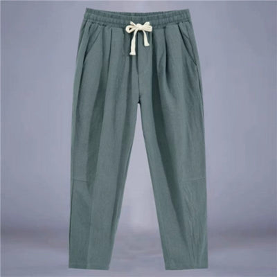 Men's Trousers Cotton Linen Fashion Casual Pants Solid Color Breathable Loose Shorts Straight Drawstring Pants Streetwear Men