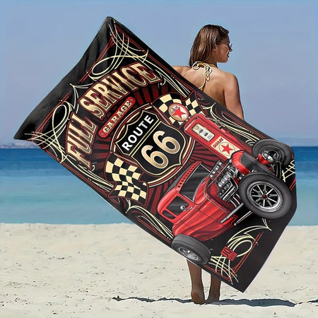 A Vintage Route 66 Beach TowelMicrofiber terry bath towels for yoga, travel, swimming, fitness and camping