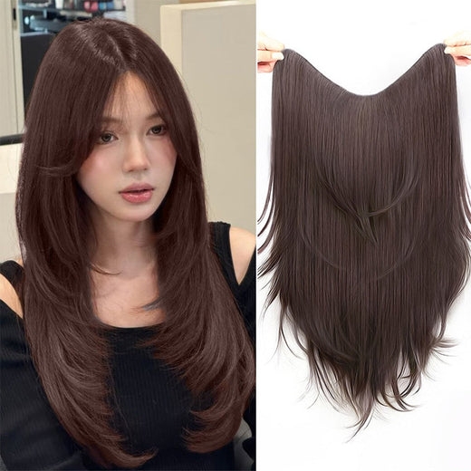Synthetic Wig One-piece Straight Wig Layered Extension Wig Korean Fluffy Hair Piece Extension Wig For Women Christmas New Year
