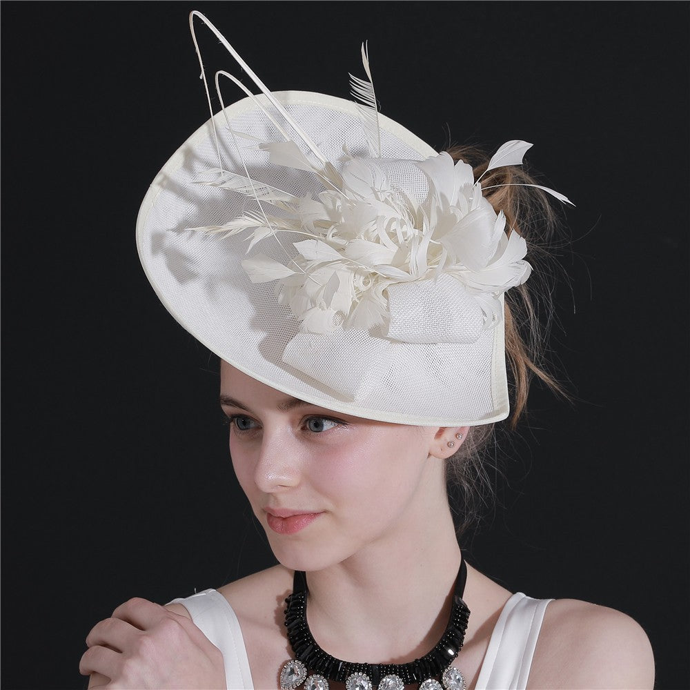 Double hemp yarn pattern design feather accessories big brim sun hat elegant banquet hat wedding beach vacation equestrian hat