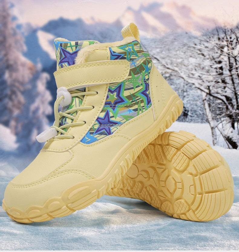 2025 Kids Barefoot Snow Boots Wide Toe Winter Insulated Waterproof Fur Lined Shoes for Boys Girls Cold Weather Outdoor Sneakers