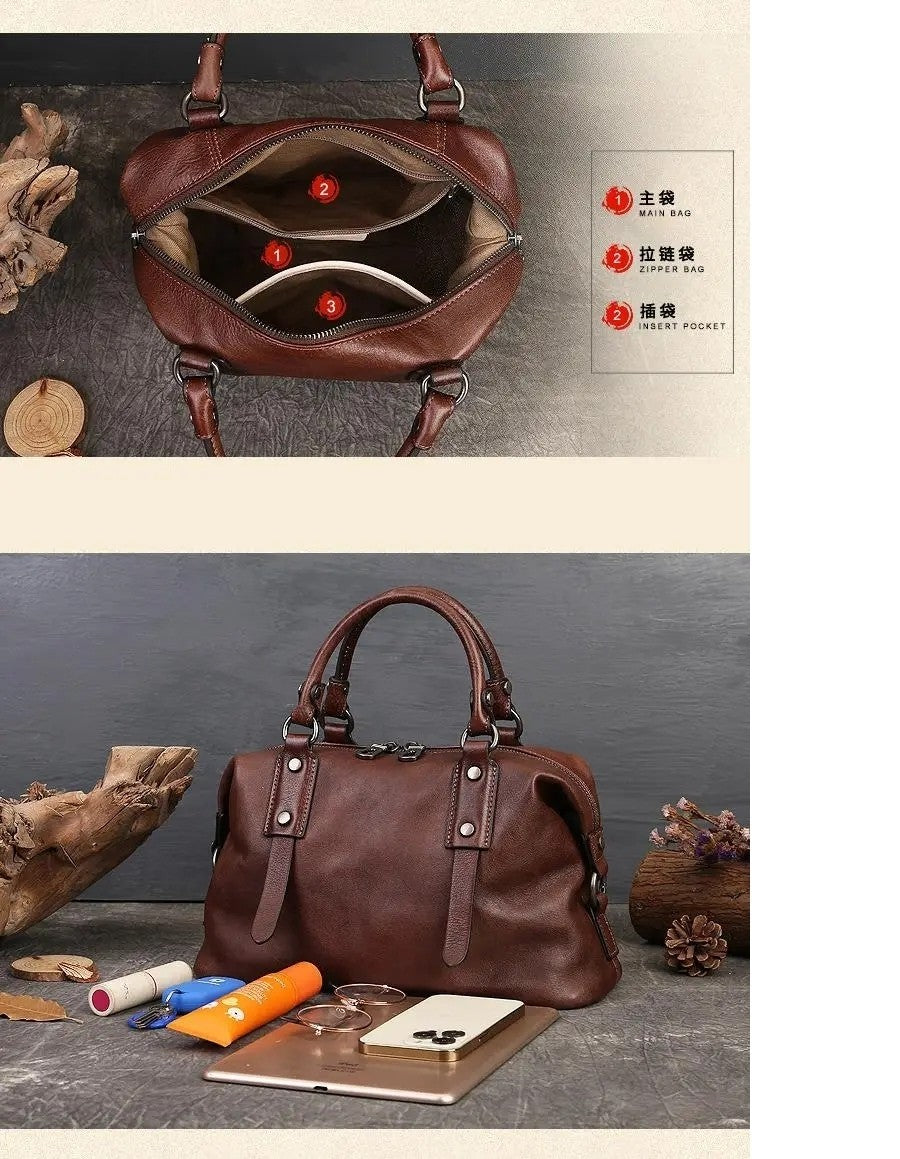MOTAORA 2025 New Genuine Leather Satchel Tote Bag Top Handle Handbag Designer Shoulder Bag Large Capacity Cross Body Bag Vintage