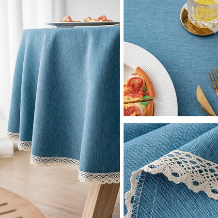 Large Round Tablecloth Solid Color Cotton Linen Waterproof Table Cloth Oil-Proof Table Cover for Kitchen Garden Restaurant