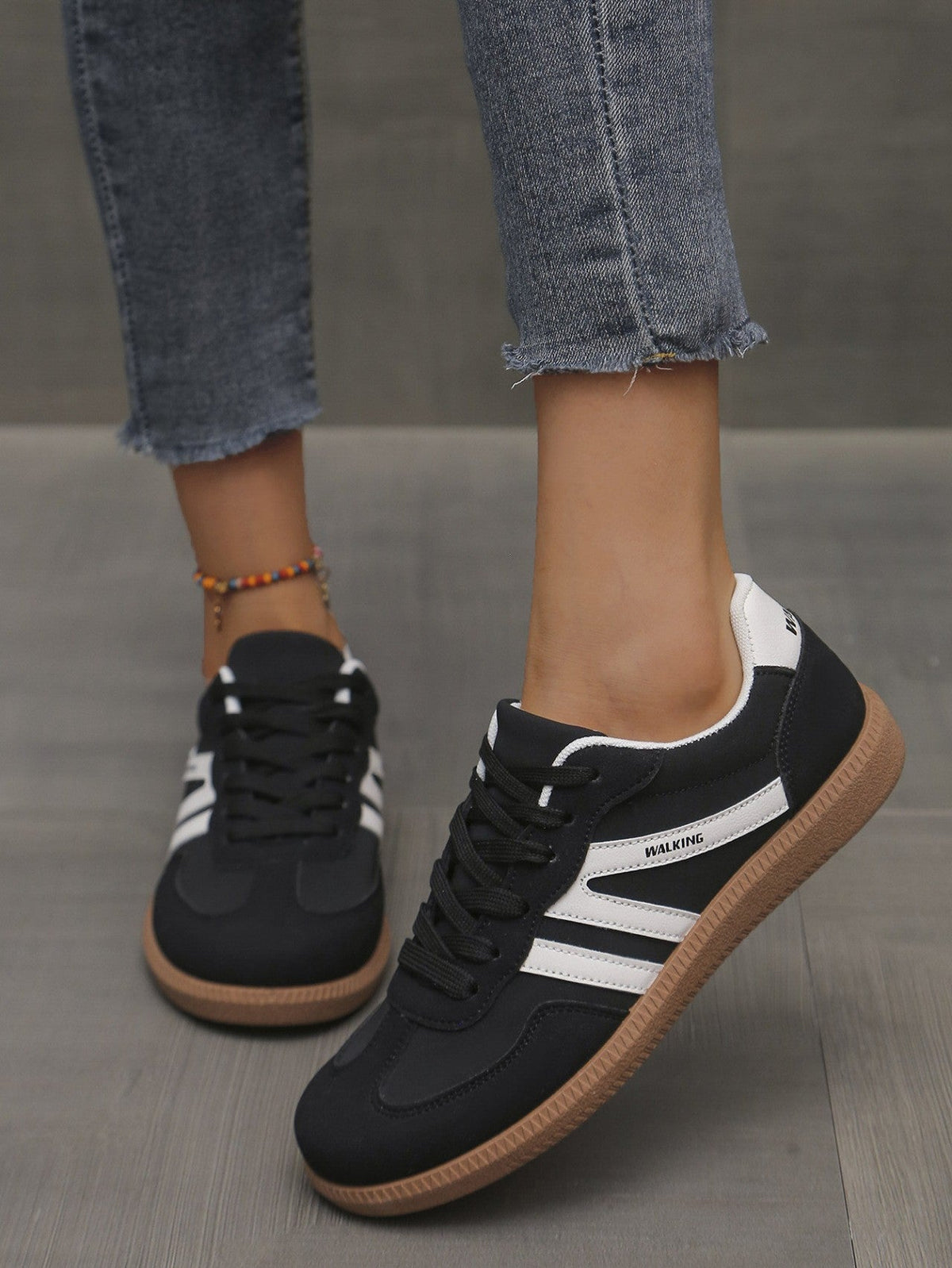 Mix Color Women's Autumn Sneakers Fashion Splicing Flat Heel Vulcanized Shoes Female Lace-Up Non-Slip Pu Leather Casual Shoes