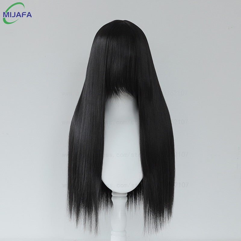 Very High Quality 400g 48 Colors 24Inch 60cm Long Straight Cosplay Wig With Bangs Heat Resistant Hair Anime Wigs + Wig Cap