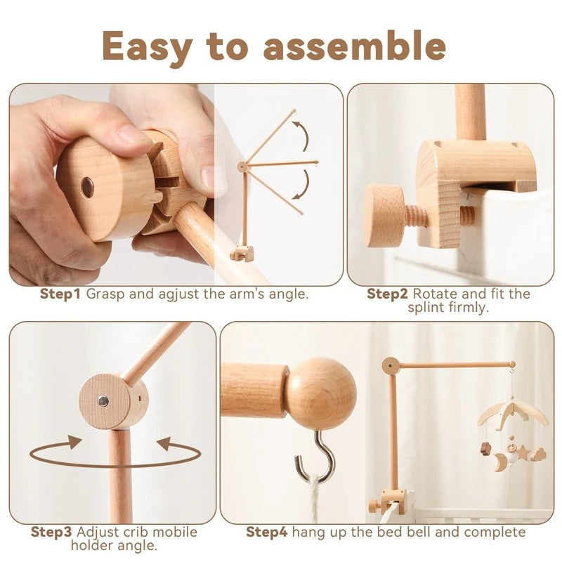 Crib Bell Rotary Music Box with Songs 0 12 Months Baby Bed Hanging Bell Toy Motor Accessory Pendant Toy Nursery Plays Wood Grain