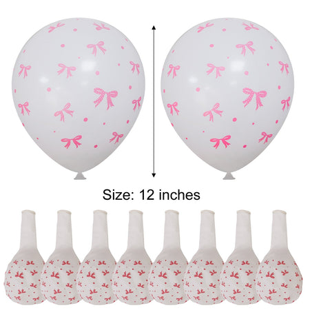 50/10pcs Bow Theme Latex Balloon 12 Inches Bowknot Print White Balloons for Kids Girls Birthday Baby Shower Wedding Party Decor
