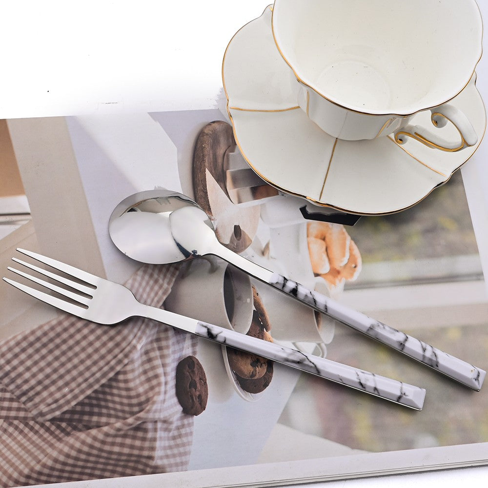 30Pcs Cutlery Set Stainless Steel Imitation Marble Flatware Fork Spoon Knife Dinner Kitchen Dinnerware Silverware Tableware Set
