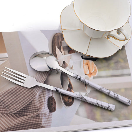 30Pcs Cutlery Set Stainless Steel Imitation Marble Flatware Fork Spoon Knife Dinner Kitchen Dinnerware Silverware Tableware Set