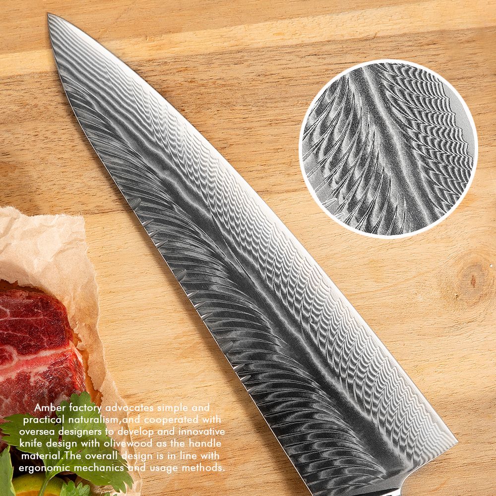 67-LAY Damascus Kitchen chef knife Set,Japanese Santoku Nakiri Knife Utility Knife Boning Knife,Cooking knife Olive wood HD