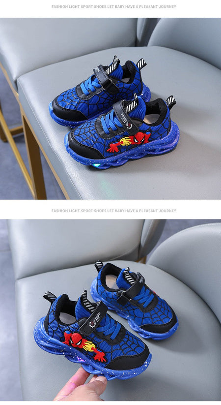 LED Casual Sneakers Red Black For Spring Boys Cartoon Mesh Outdoor Shoes Children Lighted Non-slip Shoes Size 21-30
