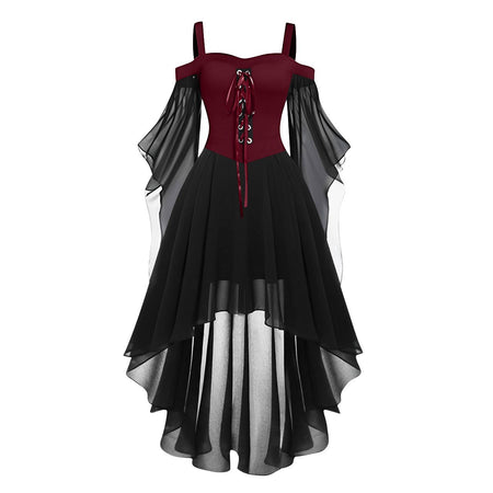 2024 New Women Fairy Skirt Plus Size Cold Shoulder Butterfly Sleeve Halloween Witch Gothic Dress Elegant Party Evening Dresses