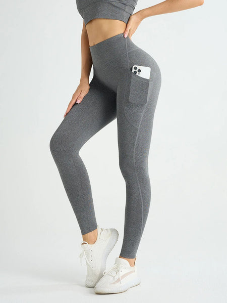 New High Waist Women's Leggings Stretch Yoga Pants Tights With Pockets Push Up Fitness Running Sportswear Solid Color Pants