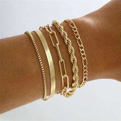 Cuban Chain Bracelet Set for Women, Gold Color, Boho Retro, Thick Twist, Trendy Quality Jewelry Gifts, 11Pcs, 2024