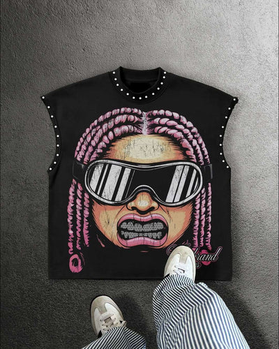 Y2K Popular Willow Nail Round Neck Vest T Shirt Retro Punk Hip Hop Oversized Printed Pure Tops Classic Loose Sleeveless T Shirt