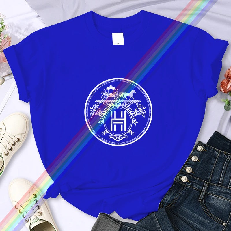 2025Luxury Brand High-Quality For Women's Summer Paris H Horse Printing T-shirt 100% Cotton Casual Oversized Y2k Sleeve O-neck