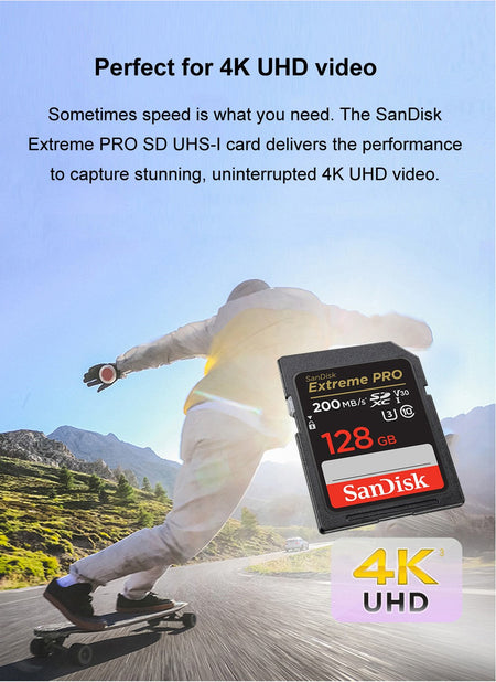 SanDisk SD Card 32GB SDHC 64GB 128GB 256G SDXC SD Card C10 Memory Cards Up to 200MB/s Read U3 V30 Flash Cards 4K UHD for Camera