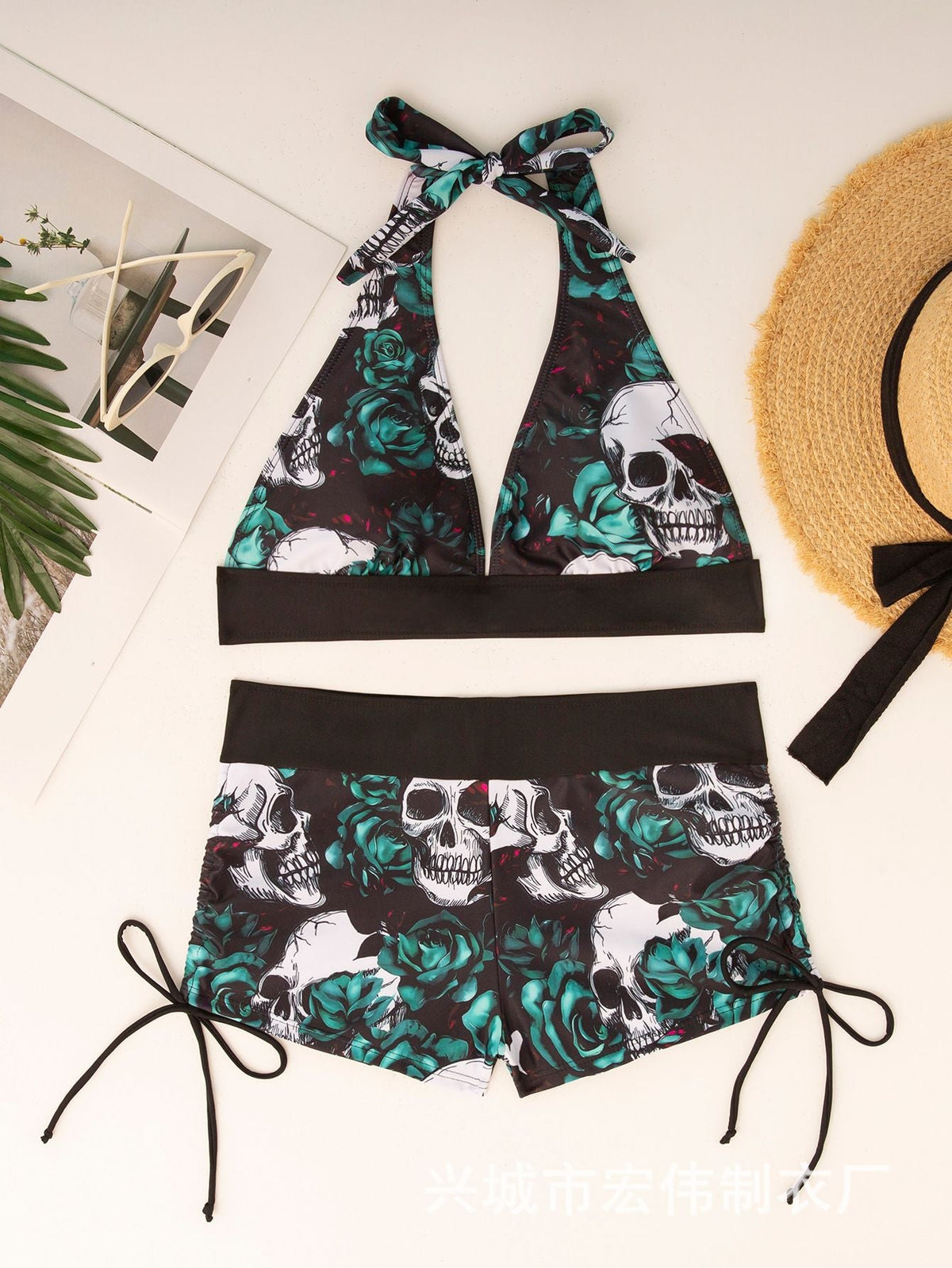 Conservative Skull Print Bikini Women's Swimsuit Flat Briefs New Arrival Swimwear from Mainland China Female Fashionable