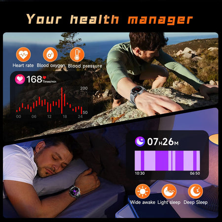 2025 New Military Smart Watch 1000Mah Battery Fitness Tracking 10ATM Waterproof Tactics Sport Flashlight call Bracelet For Men