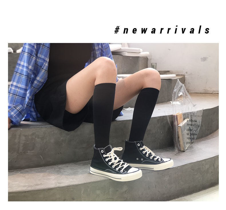 JK Women Black White Knee High Lolita Socks Lady Girls Over Knee Cute Long Sock Thin Breathable Solid Color Stockings For Women