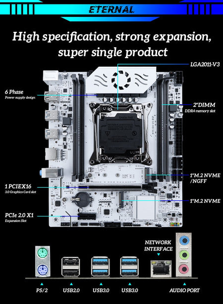 SOYO X99 Motherboard DDR4 LGA2011-3 with M slot 2 Supports C612 Chipset Dual channel DDR4 SATA 3.0 White Cooling Armored Fan