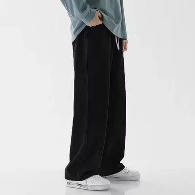 Men Straight Leg Blue Gray Loose Y2K Drawstring Jeans Streetwear Casual Wide Denim Pants Male Baggy Stylish Harajuku Trousers