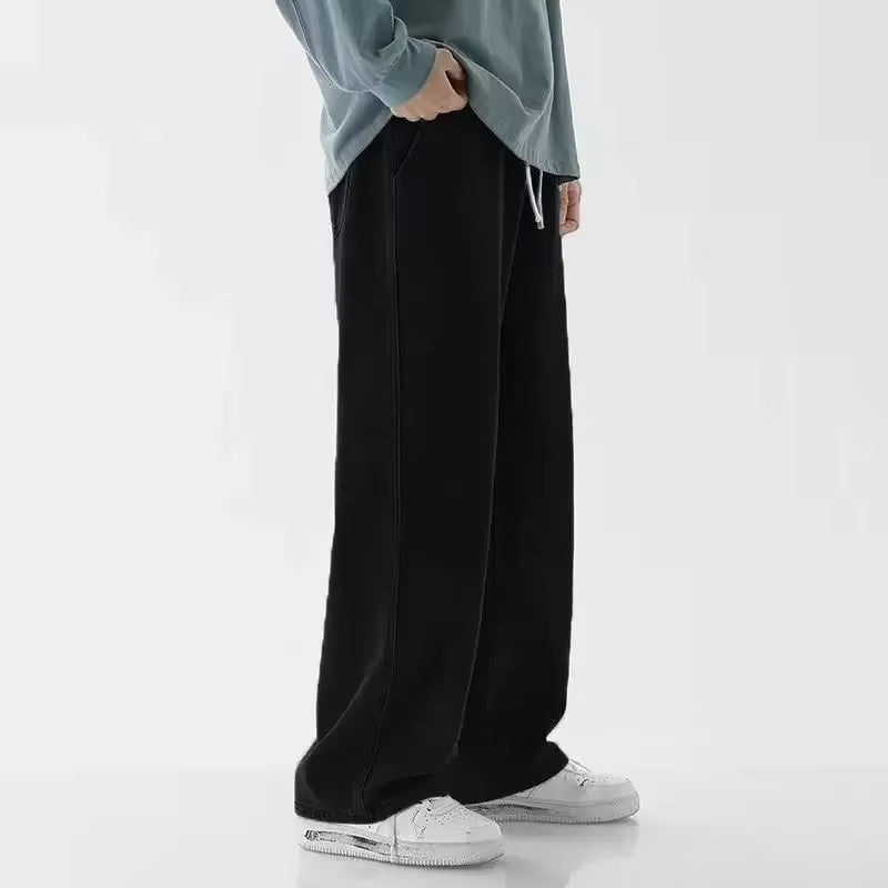 Men Straight Leg Blue Gray Loose Y2K Drawstring Jeans Streetwear Casual Wide Denim Pants Male Baggy Stylish Harajuku Trousers