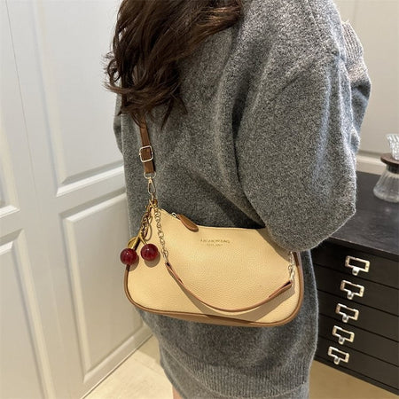 Cherry Pedant Shoulder Underarm Bag Women's Fashion Handbags Causal Hobos Purses Ladies Hand Bags Pu Leather for Work Travel