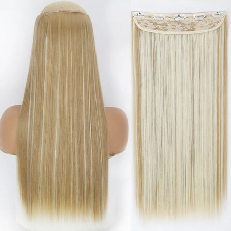 Long Straight Hairstyle 5 Clip Natural Hair Extension Synthetic Fiber Heat-Resistant Hairpiece 22"32" Black Brown Blonde
