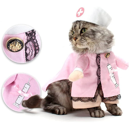 Dog Cat Nurse Costume Pet Nurse Clothes Halloween Christmas Outfit Cute Holiday Apparel for Cats & Small Medium Dogs