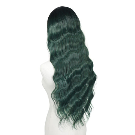 Ombre Dark Green Wavy Synthetic Wigs Dark Roots Cosplay 13x4 Lace Front Green Wig For Women Pre Plucked  Natural Hairline