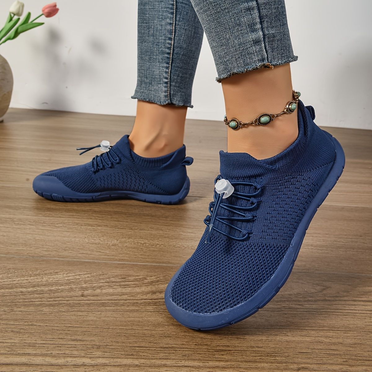 Casual Women's Wide Fit Sneakers Flats Minimalist Breathable Wide Width Sneakers Mesh Barefoot Walking Shoes