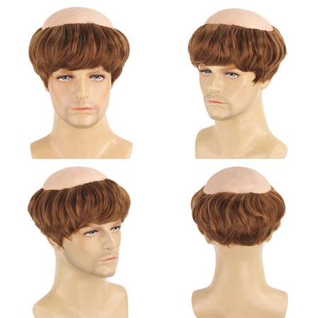 Fun Bald Cosplay Synthetic Hair Monk Wig, Novel Brown, Suitable For Halloween And Christmas-Themed Parties, 6-Inch Bald Wig