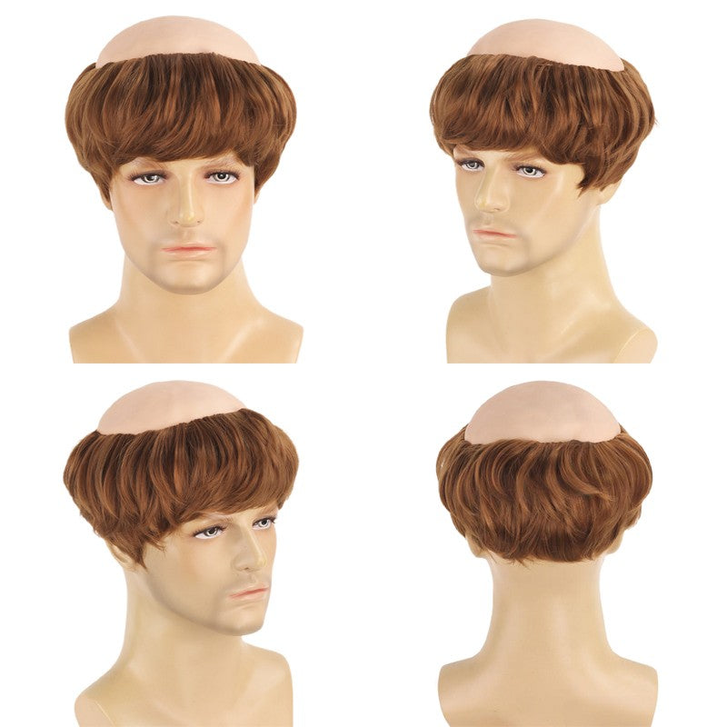 Fun Bald Cosplay Synthetic Hair Monk Wig, Novel Brown, Suitable For Halloween And Christmas-Themed Parties, 6-Inch Bald Wig