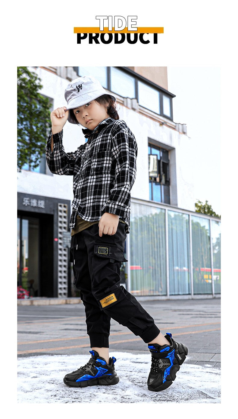Winter Children's Fashion Sports Shoes Leather Boys' Running Sneakers Flat Casual Walking Shoes Warm Lightweight Outdoor Boots
