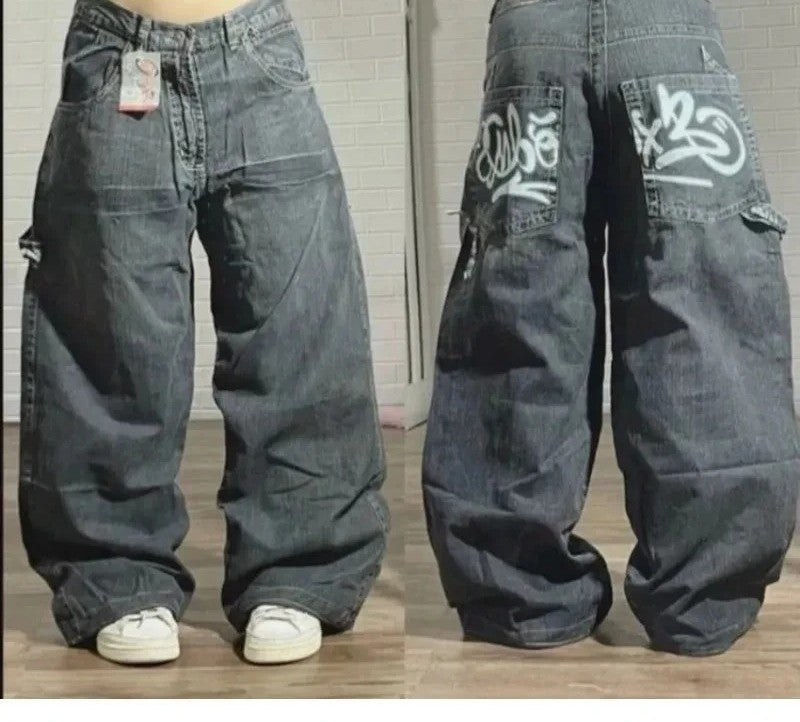 Streetwear New Fashion Oversized Embroidered Baggy Jeans Female Y2K Harajuku Hiphop Retro Gothic High Waist Wide-leg Pants Pants