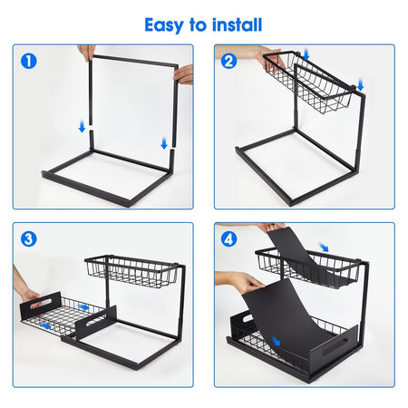 Under Sink 2 Tier Sliding Cabinet Basket Organizer Drawer Pull Out Cabinet Multi-Purpose  Sink Organizer for Bathroom Kitchen