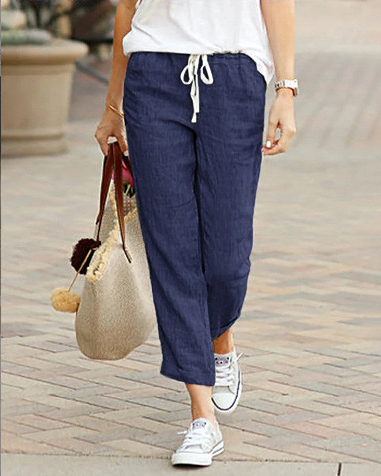 Elegant Solid Drawstring Straight Pants Fashion Autumn Cotton Women's Pants Y2K Casual Pants Female Loose Fashion Elegant Bottom