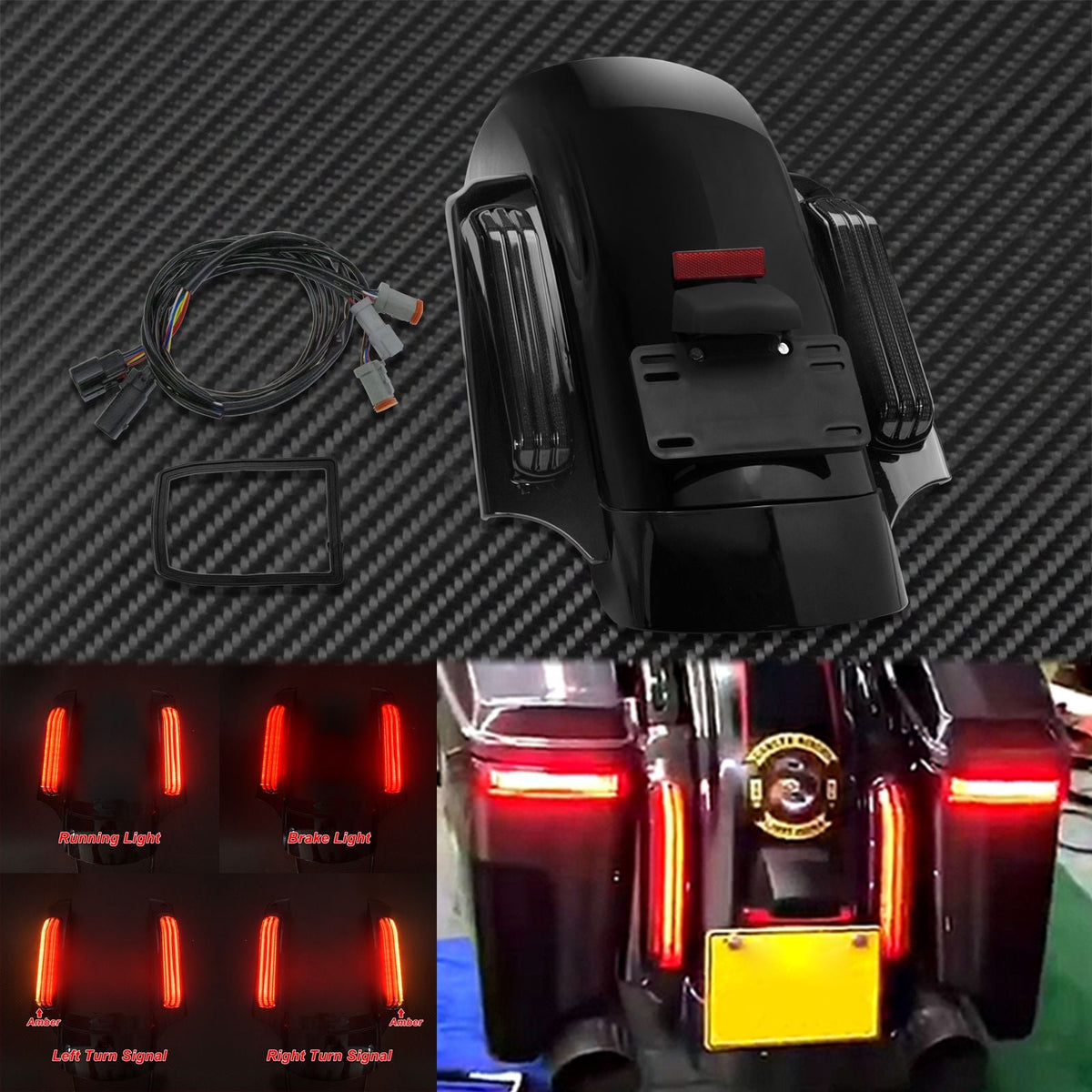 Motorcycle Rear Fender System Extension LED Fascia Set For Harley Touring 2009-2024 CVO Road Street Glide FLHR Ultra Limited