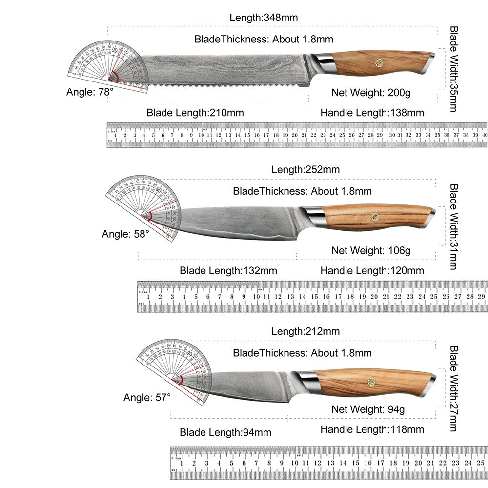 67-LAY Damascus Kitchen chef knife Set,Japanese Santoku Nakiri Knife Utility Knife Boning Knife,Cooking knife Olive wood HD
