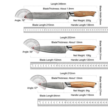67-LAY Damascus Kitchen chef knife Set,Japanese Santoku Nakiri Knife Utility Knife Boning Knife,Cooking knife Olive wood HD