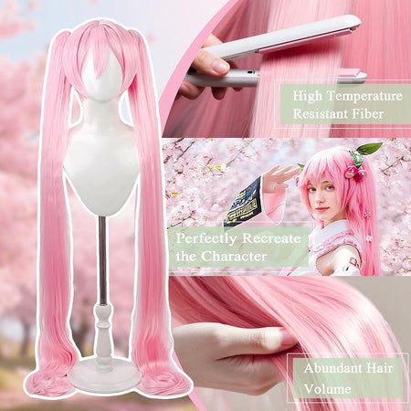 High-Quality Anime Miku Cosplay Synthetic Hair 46-Inch Detachable Double Ponytail Halloween Carnival Party Wig Heat-Resistant