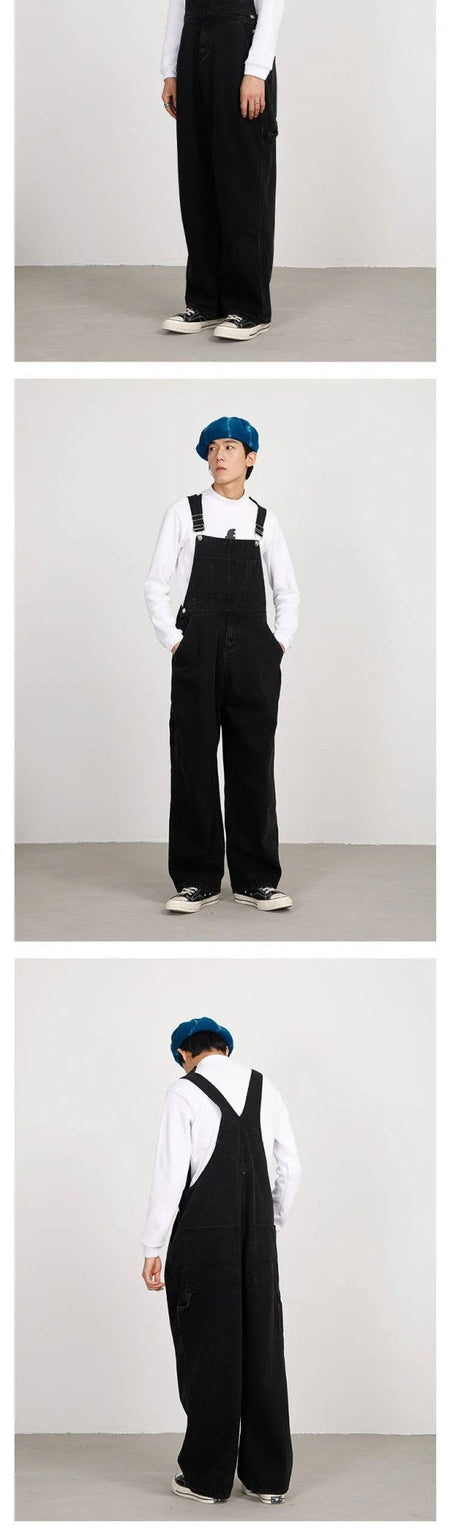 Retro Japanese Style Overalls Casual Straight Leg Workwear Jeans American Streetwear Couples Denim Overalls Loose Fit Men's Jean