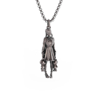 Silver-Plated Anime Mecha Beautiful Girl Girl Pendant Necklace Men and Women Hip-Hop Rock Punk Trendy Jewelry Gift