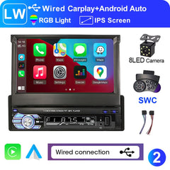 LEHX 1 Din 7inch IPS Retractable Screen Car Radio  Multimedia Player Universal Audio Video Wired CarPlay Android Auto