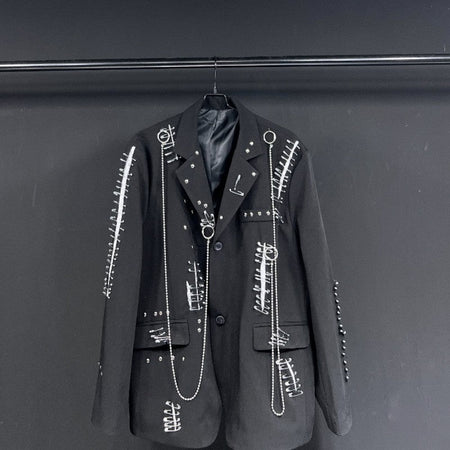 WVGA Autumn Winter New Man Tide Destroyed Metal Punk Rivet Chain Rock Suit Coat Niche Chic Casual Long Sleeved Blazer Ins W14182