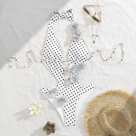 2025 New 3D Flowers One Piece Swimsuit Women Solid Sexy Hollow Out Swimwear Tropical Summer Beachwear Bathing Suit Bodysuit